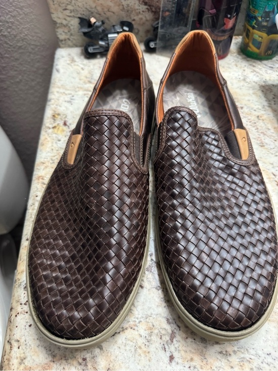 OluKai Lae‘ahi Lauhala Woven Leather Shoes Dark Java Mens Size 14 EUR 47 main image 4